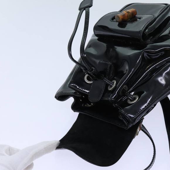 GUCCI Bamboo Backpack Patent leather Black Auth ar11692 - Picture 10 of 16